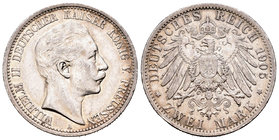 Germany. Prussia. Wilhelm II. 2 marcos. 1905. Berlin. A. (Km-522). Ag. 11,07 g. Almost XF. Est...30,00.