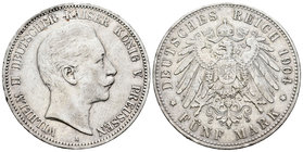 Germany. Prussia. Wilhelm II. 5 marcos. 1904. Berlin. A. (Km-523). Ag. 27,64 g. Minor nicks. Almost VF. Est...30,00.