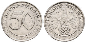 Germany. 50 pfennig. 1939. Hambourg. J. (Km-96). Al. 3,53 g. XF. Est...20,00.