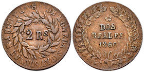 Argentina. 2 reales. 1860. Buenos Aires. (Km-11). Ae. 7,48 g. Choice F. Est...40,00.