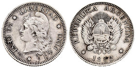 Argentina. 20 centavos. 1882. (Km-27). Ag. 5,00 g. Choice VF. Est...25,00.
