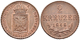 Austria. Franz Joseph I. 2 kreuzer. 1848. Wien. A. (Km-2188). Ae. 8,24 g. A good sample. AU. Est...60,00.