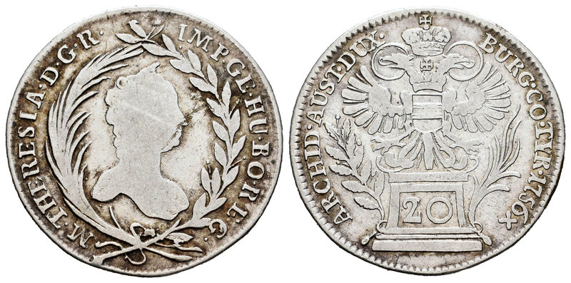 Austria. Maria Theresa. 20 kreuzer. 1756. (Km-2028). Ag. 6,36 g. F. Est...20,00.
