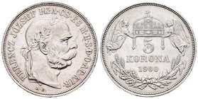 Austria. Franz Joseph I. 5 coronas. 1900. Kremnitz. KB. (Km). Ag. 23,95 g. Minor contact marks. Choice VF. Est...30,00.