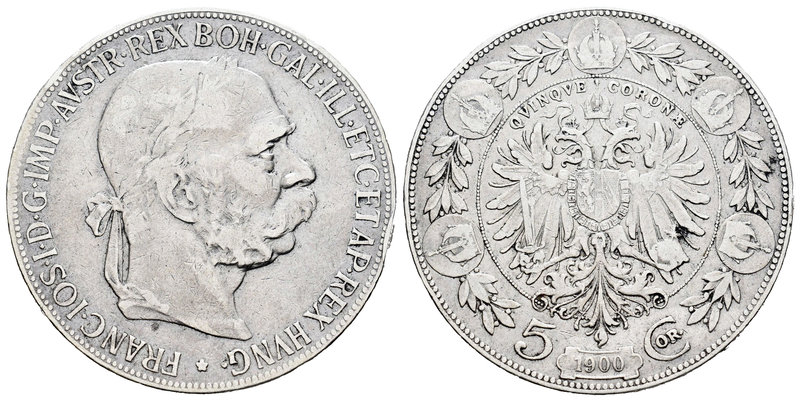 Austria. Franz Joseph I. 5 coronas. 1900. (Km-2807). Ag. 23,74 g. Edge nicks. Ch...