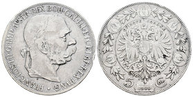 Austria. Franz Joseph I. 5 coronas. 1900. (Km-2807). Ag. 23,74 g. Edge nicks. Choice F. Est...20,00.