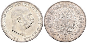 Austria. Franz Joseph I. 5 coronas. 1909. (Km-2814). Ag. 24,00 g. Choice VF/XF. Est...40,00.