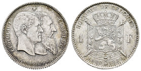 Belgium. Leopold II. 1 franco. 1880. (Km-38). Ag. 5,00 g. 50º Aniversario de la Independencia. XF. Est...65,00.