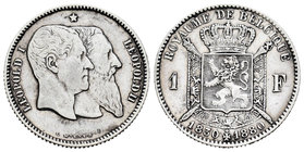 Belgium. Leopold II. 1 franco. 1880. (Km-38). Ag. 4,97 g. 50º Aniversario de la Independencia. Choice VF. Est...30,00.