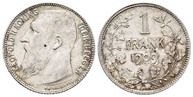 Belgium. Leopold II. 1 franco. 1909. (Km-56.1). Ag. 5,00 g. Leyenda en francés. XF. Est...25,00.
