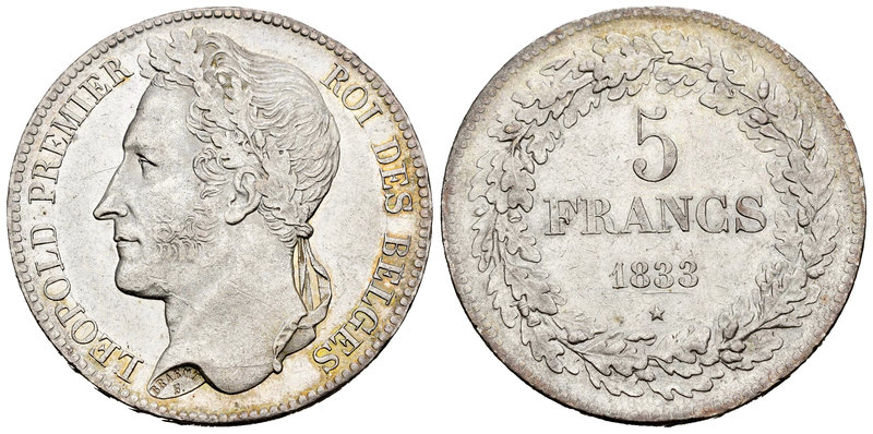 Belgium. Leopold I. 5 francos. 1833. (Km-3.1). Ag. 25,00 g. Minor contact marks....