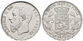 Belgium. Leopold II. 5 francos. 1870. (Km-24). Ag. 25,00 g. XF. Est...50,00.