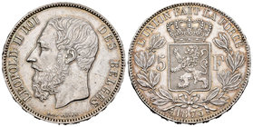 Belgium. Leopold II. 5 francos. 1873. (Km-24). Ag. 24,91 g. XF. Est...60,00.