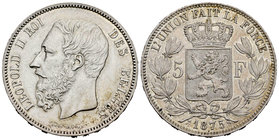 Belgium. Leopold III. 5 francos. 1875. (Km-24). Ag. 24,93 g. Slightly cleaned. Almost XF/XF. Est...50,00.