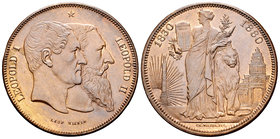 Belgium. Leopold II. 5 francos. 1880. (Km-M9a). Ae. 25,11 g. 50 aniversario de la independencia. Restos de brillo original. Almost UNC. Est...80,00.