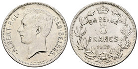 Belgium. Albert I. 5 francos (1 belga). 1930. (Km-972). Ag. 14,25 g. Choice VF. Est...20,00.