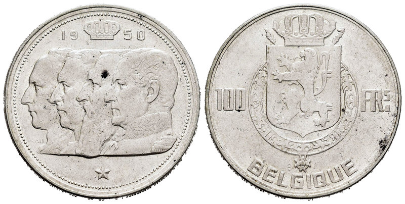 Belgium. Leopold III. 100 francos. 1950. (Km-138.1). Ag. 17,90 g. BELGIQUE. Choi...