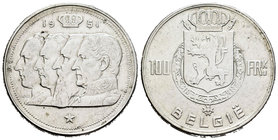 Belgium. Leopold III. 100 francos. 1951. (Km-139.1). Ag. 17,90 g. BELGIË. Choice VF. Est...20,00.