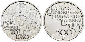 Belgium. 500 francos. 1980. (Km-162a). Ag. 25,13 g. 150º Aniversario de la Independencia. UNC. Est...20,00.