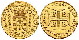 Brazil. Joao V. 4000 reis. 1719. Bahía. B. (Gomes-103.06). (Km-106). (Fried-30). Au. 10,69 g. Pleasant color and appearence. Rare in this condition. A...