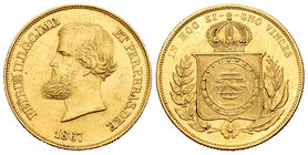 Brazil. Petrus II. 10000 reis. 1867. Rio de Janeiro. (Km-467). Au. 8,88 g. XF/AU. Est...500,00.