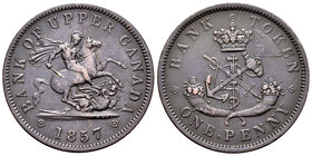 Canada. Penny token. 1857. (Km-Tn3). Ae. 16,68 g. Bank of Upper Canada. XF. Est...30,00.