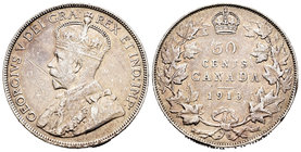 Canada. 50 cents. 1913. (Km-25). Ag. 11,61 g. Raya en anverso. VF. Est...25,00.