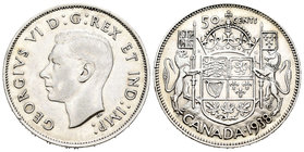 Canada. George VI. 50 cents. 1938. (Km-36). Ag. 11,59 g. Choice VF/Almost XF. Est...30,00.