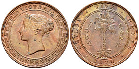 Ceylan. Victoria Queen. 5 cents. 1870. (Km-93). Ae. 1901,00 g. XF. Est...25,00.