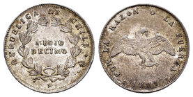 Chile. 1/2 décimo. 1861. (Km-121a). Ag. 1,10 g. Scarce. Almost XF. Est...75,00.