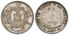 Chile. 20 centavos. 1865. Santiago. (Km-135). Ag. 4,89 g. It retains some luster. XF. Est...50,00.