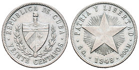 Cuba. 20 centavos. 1948. (Km-13.2). Ag. 5,02 g. Choice VF. Est...18,00.