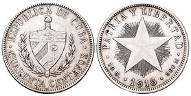 Cuba. 40 centavos. 1915. (Km-14). Ag. 9,94 g. Hairlines. Choice VF. Est...20,00.