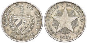 Cuba. 1 peso. 1934. (Km-15.2). Ag. 26,60 g. Choice VF. Est...25,00.