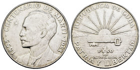 Cuba. 1 peso. 1953. (Km-29). Ag. 26,76 g. Centenario de José Martí. Almost XF. Est...30,00.