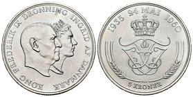 Denmark. Frederik IX. 5 coronas. 1960. Copenhague. (Km-X8). Ag. 17,04 g. Bodas de plata reales. UNC. Est...20,00.