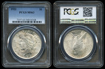 United States. 1 dollar. 1922. Philadelphia. (Km-150). Ag. Slabbed by PCGS as MS 63. Est...100,00.