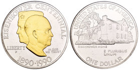 United States. 1 dollar. 1990. Ag. Eisenhower centennial. Partial gold plated. Est...25,00.
