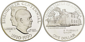 United States. Dollar. 1990. Philadelphia. P. (Km-227). Ag. 26,73 g. Eisenhower Centennial. PR. Est...25,00.