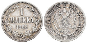 Finland. Alexander II. 1 markka. 1865. (Km-3.1). (Bitkin-625). Ag. 5,09 g. Almost VF. Est...35,00.