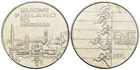 Finland. 10 markkaa. 1971. Helsinki. (Km-52). Ag. 24,17 g. X Campeonato de Europa de Atletismo 1971. UNC. Est...25,00.