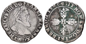 France. Henry IV. 1/2 franco. 1597. Toulouse. M. (Duplessy-1212a). Ag. 6,76 g. Scarce. Almost VF. Est...80,00.