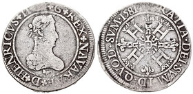 France. Henry III. Reino de Navarra. 1 franco. 1581. Saint-Palais. (Duplessy-1399). Ag. 13,57 g. Scarce. Almost VF. Est...100,00.