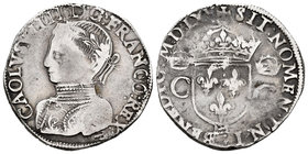 France. Charles IX. 1 testón. 1565, en romanos MDLXV. Toulouse. (Duplessy-1063). Ag. 9,36 g. La diferencia del maestro Pierre Le Grand (1554-1566) es ...