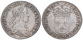 France. Louis XIII. 1/2 ecu. 1642. Paris. A. (Duplessy-1346). (Gad-49). Ag. 8,26 g. Punto al comienzo de la leyenda. Oxidaciones superficiales en part...