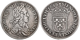 France. Louis XIII. Ecu de 60 sols. 1643. Paris. A. (Km-129.1). (Dav-3797). (Gad-52). Ag. 25,19 g. Probably this piece was used as a jewell. Choice VF...