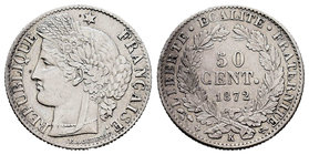 France. 50 cents. 1872. Bordeaux. K. (Km-834.2). (Gad-419a). Ag. 2,49 g. Choice VF. Est...25,00.