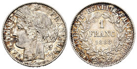 France. 1 franco. 1888. Paris. A. (Km-822.1). (Gad-465a). Ag. 4,97 g. XF. Est...30,00.