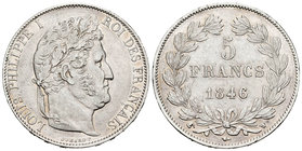 France. Louis Philip I. 5 francos. 1846. Lille. W. (Km-749.13). Ag. 24,91 g. Minor nicks on edge. Choice VF. Est...60,00.
