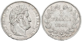France. Louis Philip I. 5 francos. 1848. Paris. A. (Km-749.1). Ag. 24,82 g. Minor contact marks. VF. Est...35,00.